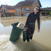 Dziewczyna ratuje psiaka z powodzi